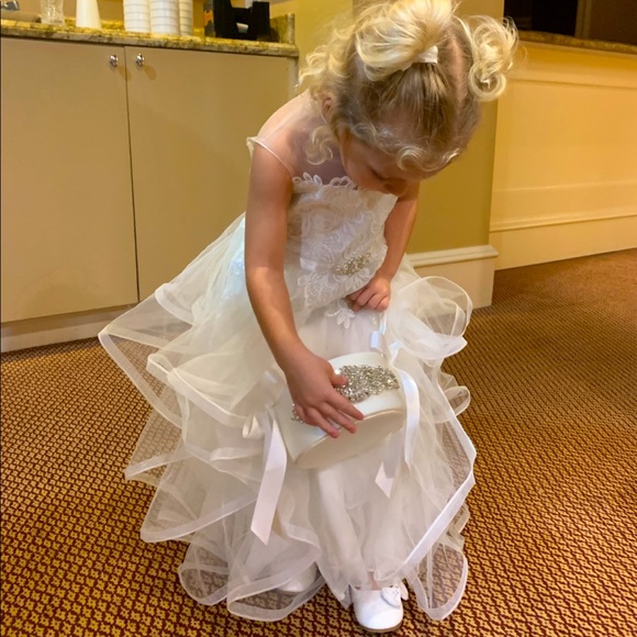 David’s Bridal Cap Sleeve Flower Girl Dress- Ivory - Picture 2 of 6